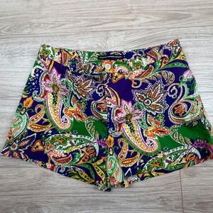 Vintage Ralph Lauren Sport Purple Green Paisley Cotton Stretch Shorts Sz 10 Y2K